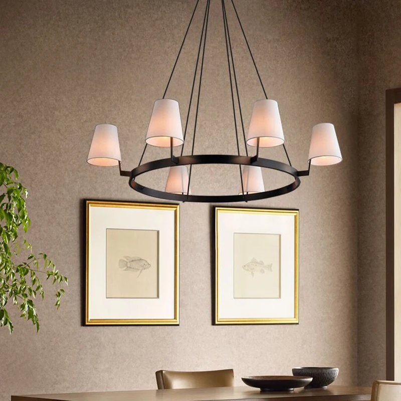 

American Black All-Copper Fabric Cover Living Room Chandelier Simple Creative Personality Bedroom Roof Ceiling Lighting