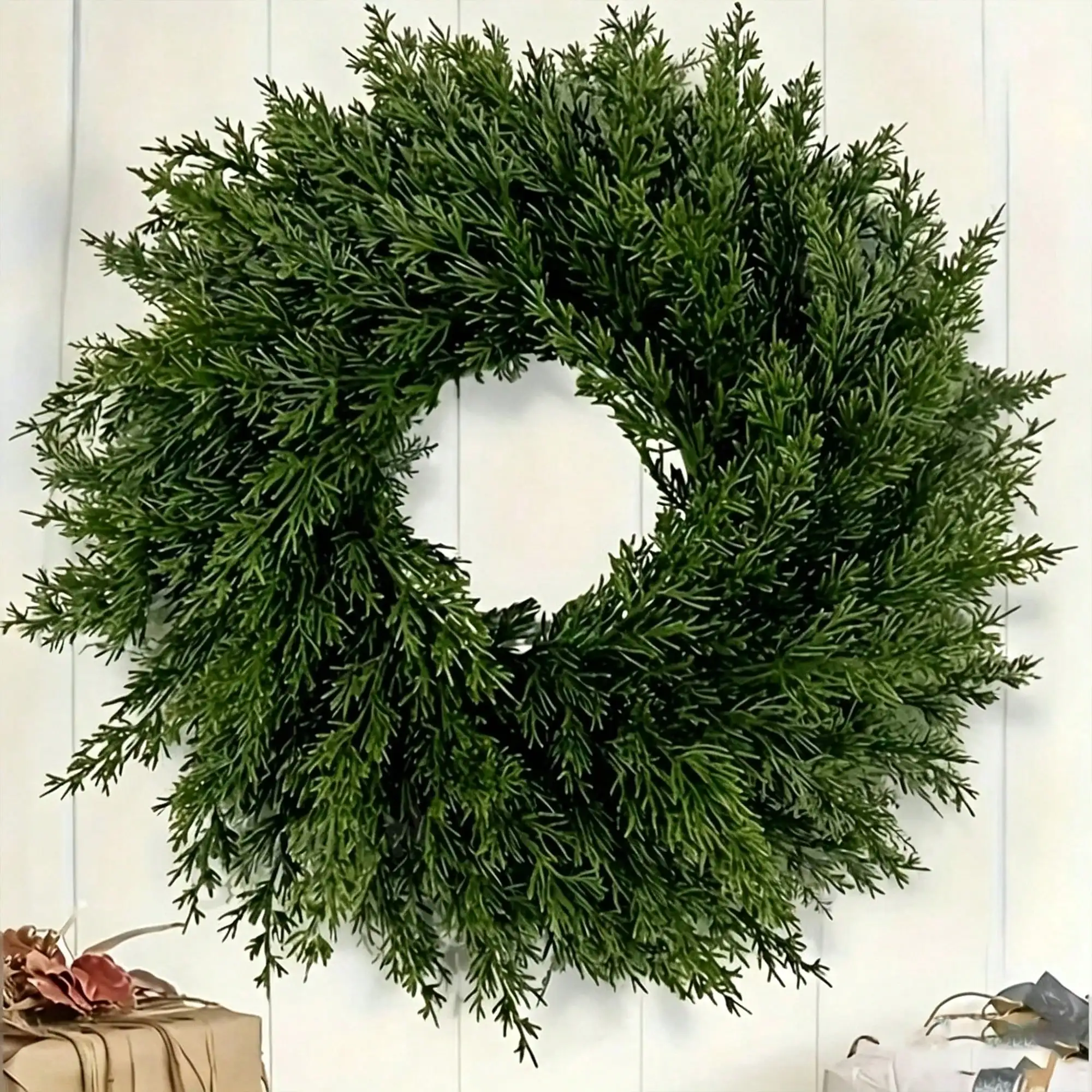 1pc Faux Cypress Green Leaf Wreath Artificial Evergreen Wreath for Front Door Wall Farmhouse Holiday Home Wall Decoration