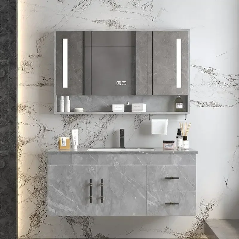 

36 Inch Bathroom Vanity with Rock Ceramic Basin Combo, Bathroom Cabinet Storage Cabinet Vanity with Sintered Stone Countertop