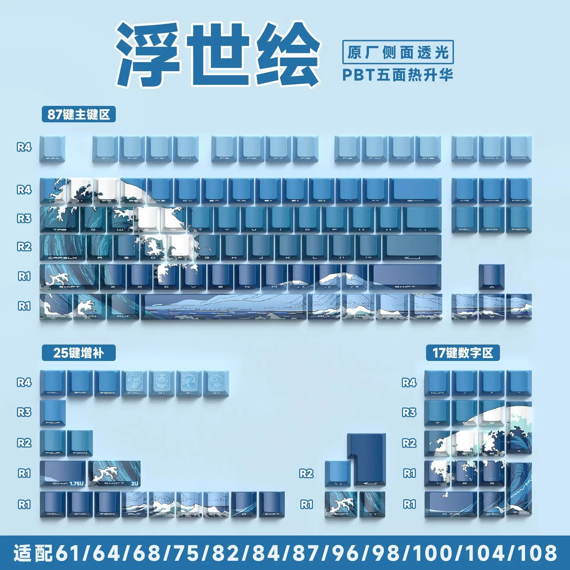 أغطية مفاتيح لوحة مفاتيح الألعاب من Waves PBT مناسبة لهدايا Madcatz Mad68/ez63/Nightmare /atk/wotting المخصصة
