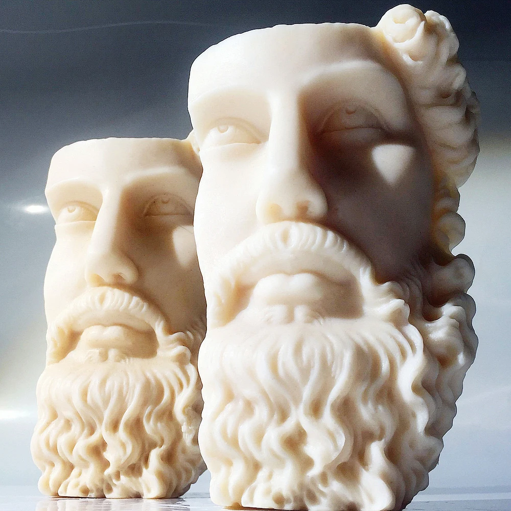 Arte Abstracto griego retrato de media cabeza molde de vela de media cara barba hombre Mona Lisa Medusa estatua molde de cera de soja artesanía decoración del hogar