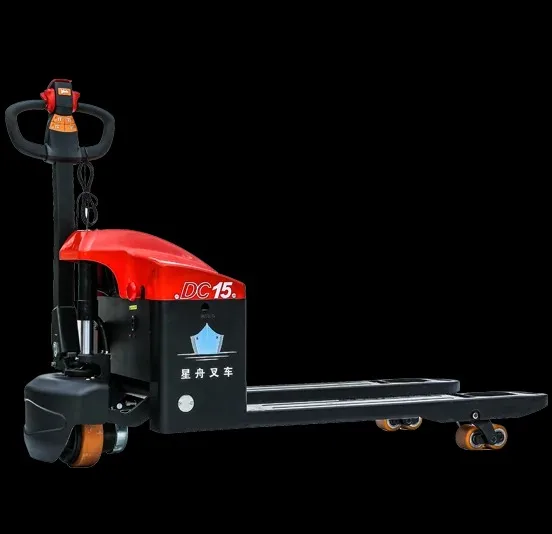 

New condition semi-electric manual portable forklift pallet stacker with mounted forklift, following forklift