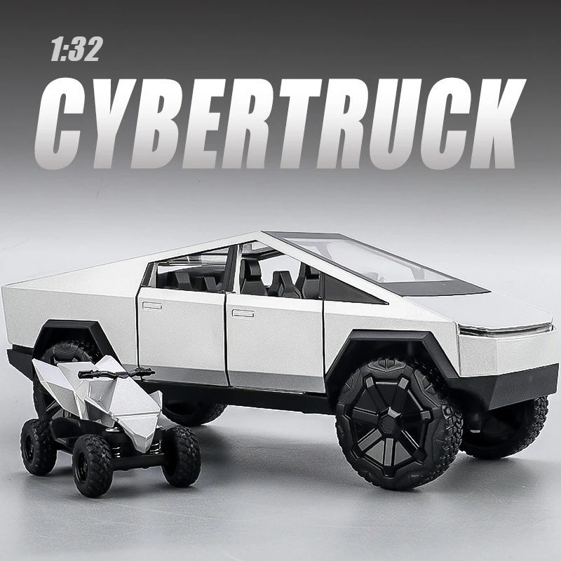 1:32 Cybertruck بيك اب سبيكة سيارة نموذج دييكاست المعادن على الطرق الوعرة المركبات شاحنة نموذج سيارة الصوت والضوء لعبة أطفال هدية