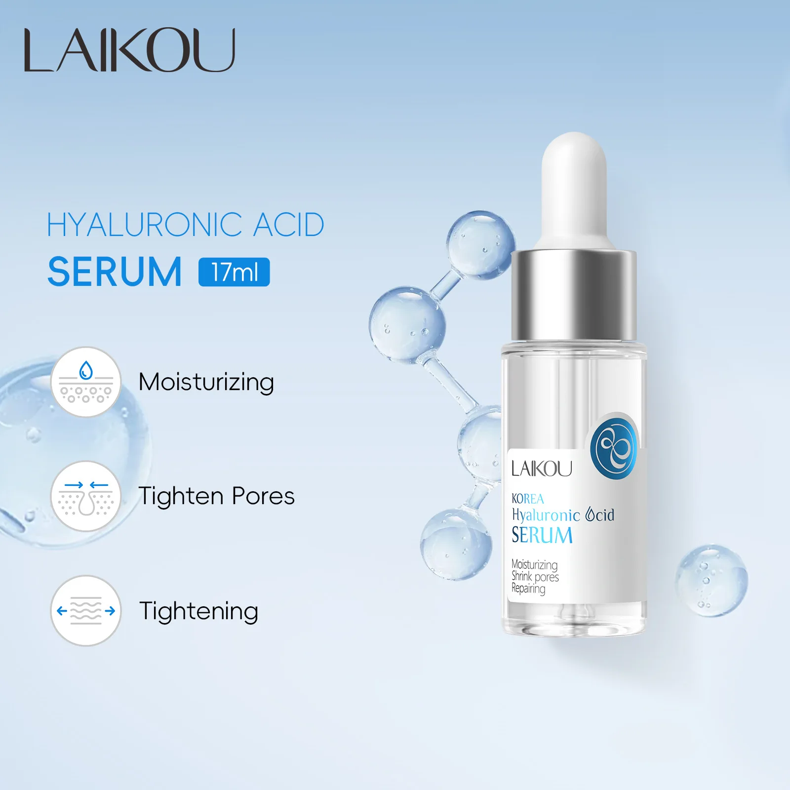 LAIKOU Sodium Hyaluronate Face Essence 17ml, Hydrating Moisturizing Essence for Dry Skin, Anti Aging Firming Skin Care
