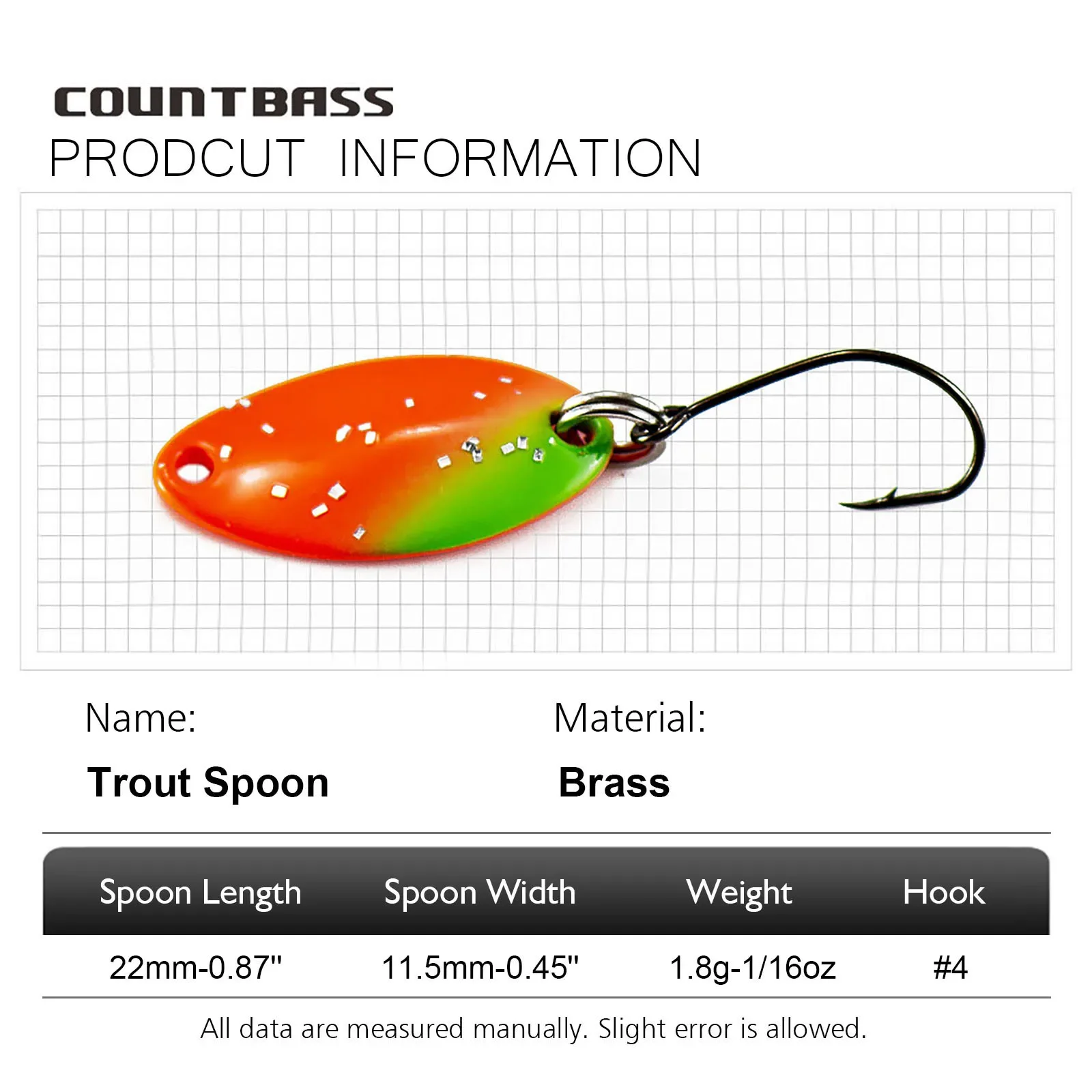 Countbass 1/16oz 1.8g Casting Spoon Salmon Trout Pike Bass Metal Brass Fishing Lures