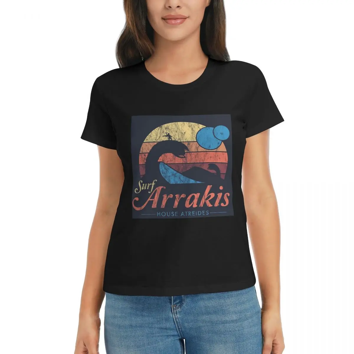

Women T-Shirt Visit Arrakis Distressed Surf Dune Sci Fi Summer Short Sleeve Tees O-Neck Cotton T Shirts Clothes Tops Streetwear