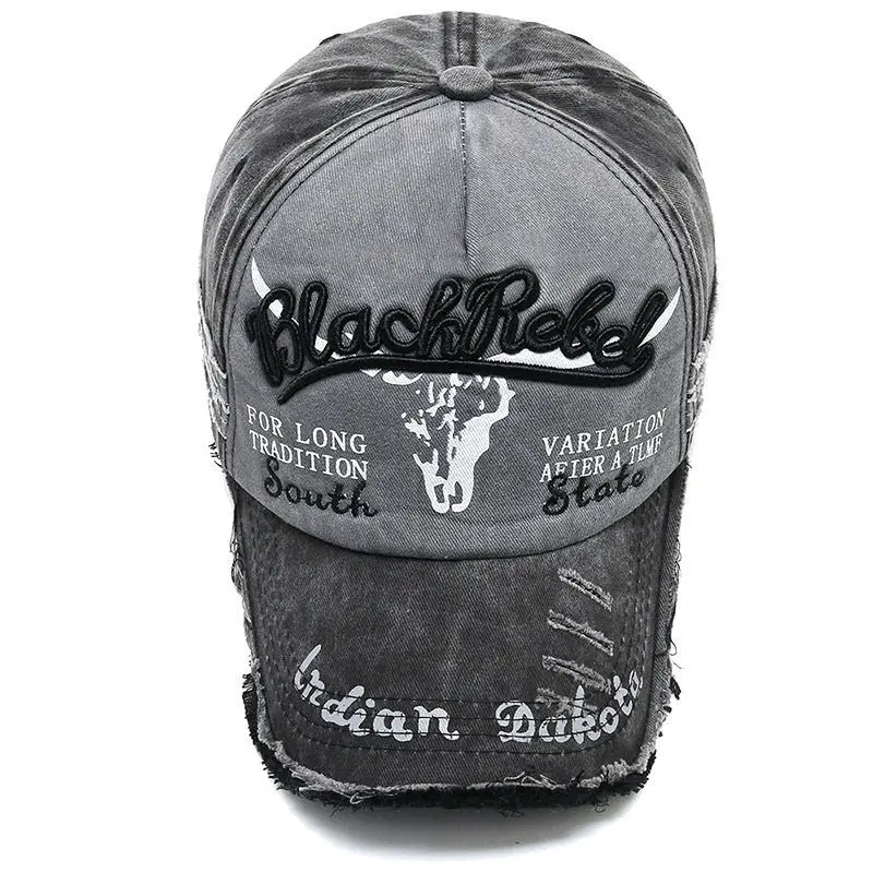 Men's Vintage Bull Embroidery Washed Denim Baseball Cap, Sun Protection Duckbill Hat, Trendy Face-Slimming Sun Hat