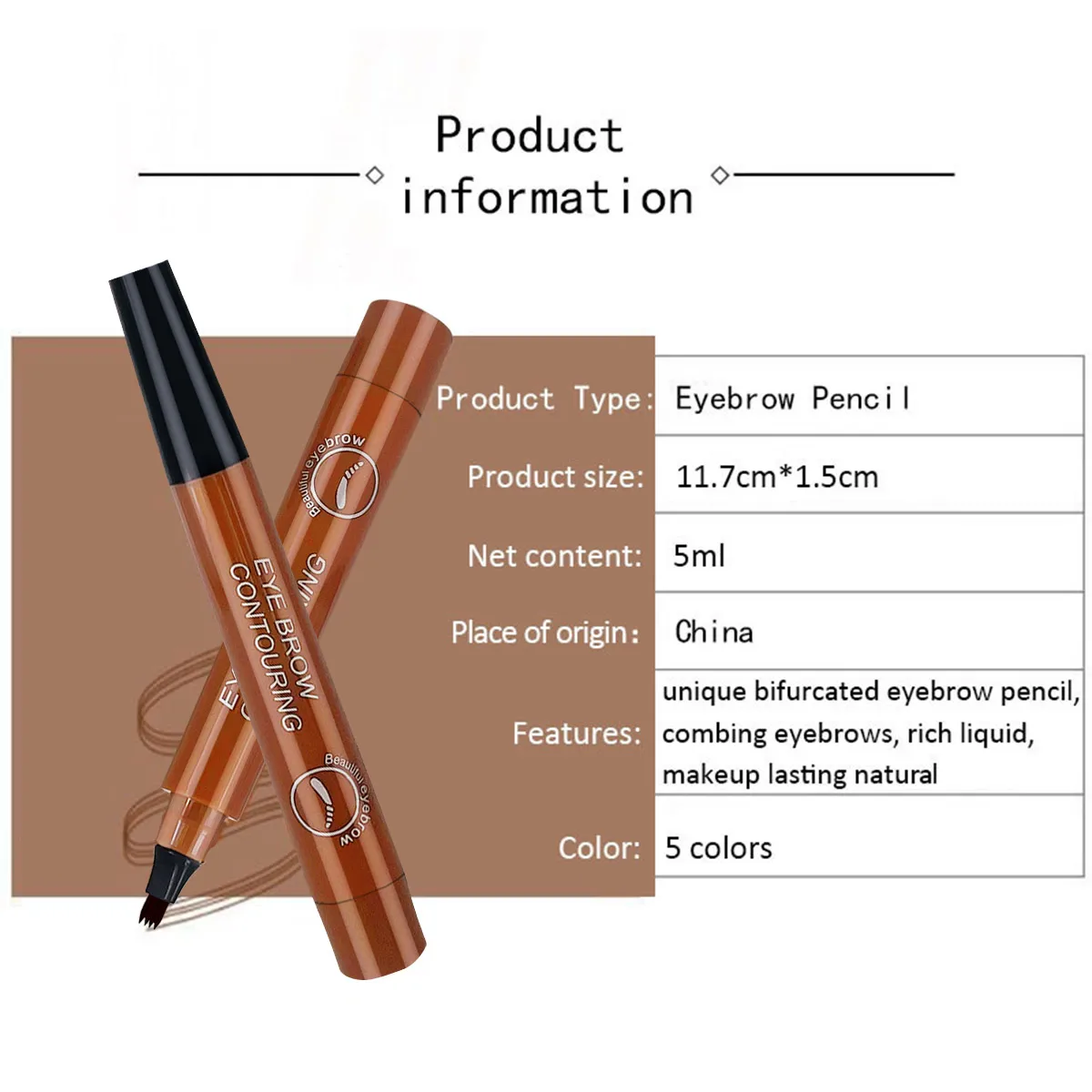 5 Colors Eyebrow Pen Waterproof 4 Fork Tip Eyebrow Tattoo Pencil Cosmetic Long Lasting Natural Dark Brown Liquid Eye Brow Pencil