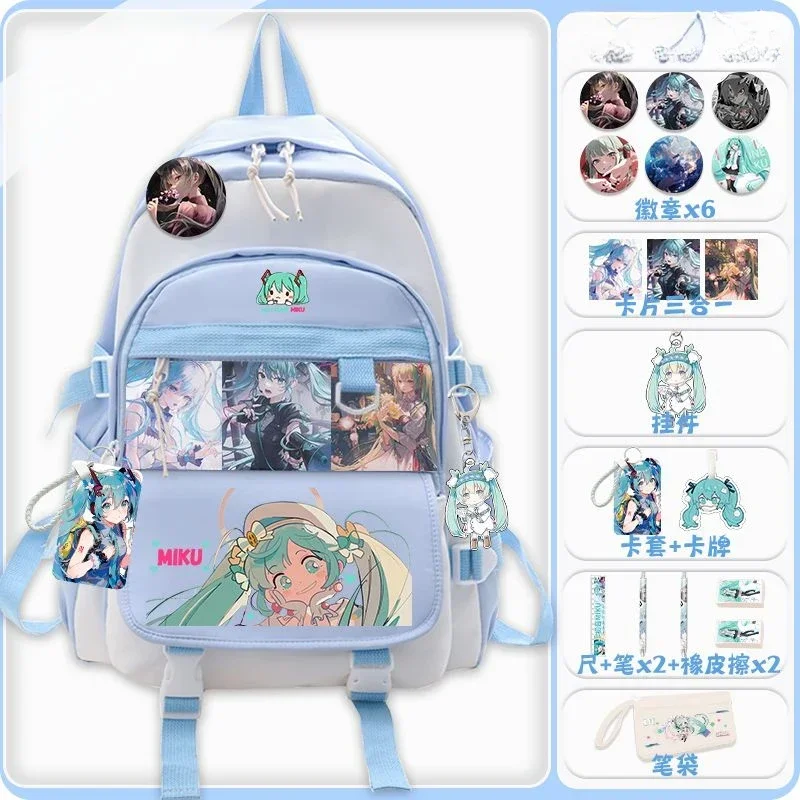 Hatsune Miku Backpack Kawaii  Anime Peripheral Cute Cartoon Schoolbag Large Capacity Canvas Multi-layer Storage Bag Itabag Badge