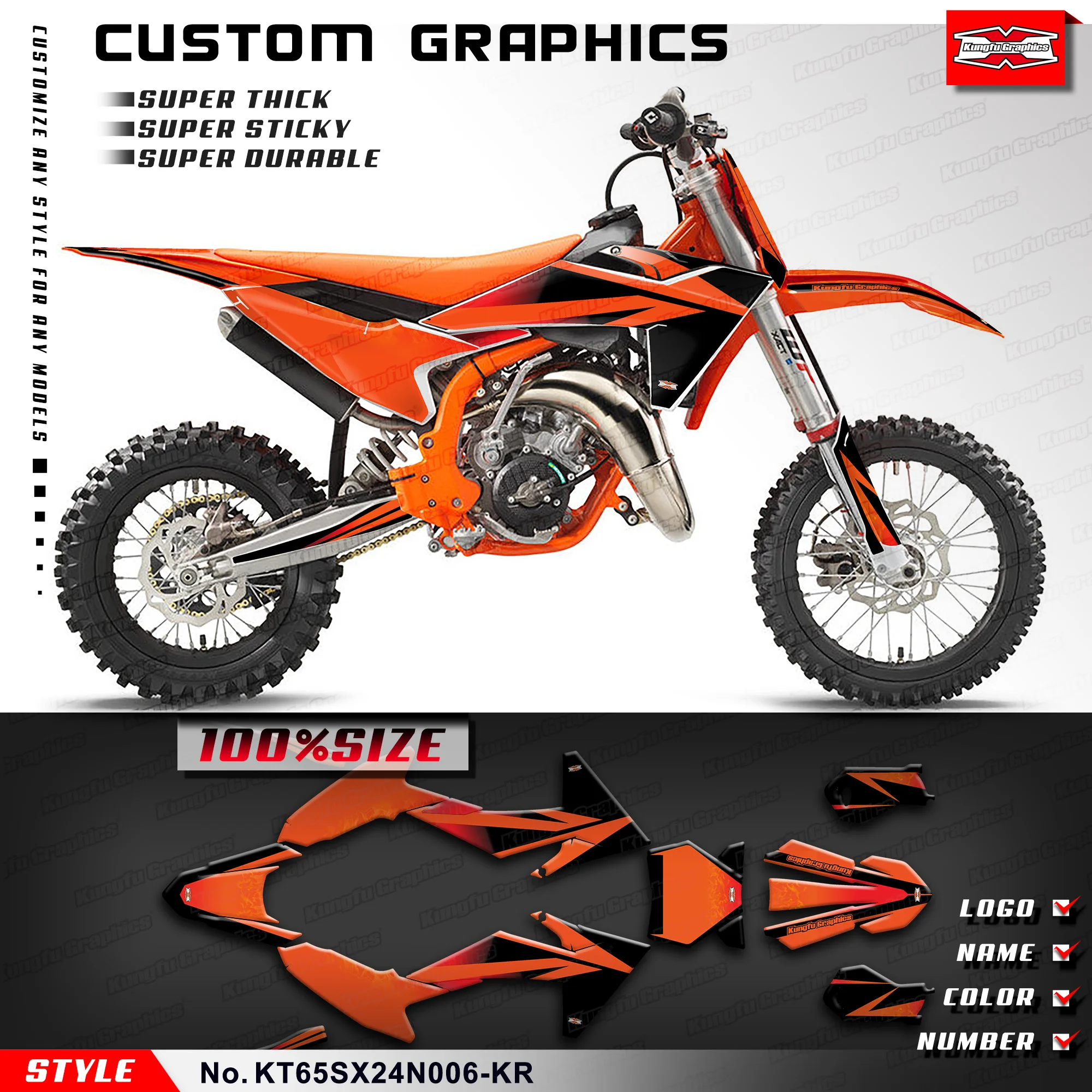 

KUNGFU GRAPHICS Stickers Complete UV-resistant Vinyl for KTM SX 65, 65SX , SX 65, 65 SX 2024, KT65SX24N006-KR