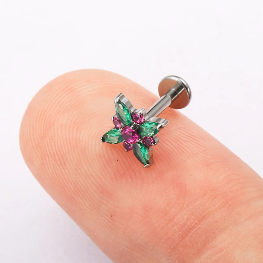 PUTITUP F136 التيتانيوم بأكسيد الحصان العين جولة أقراط مرصعة بحجر الزركون موضة الشرير نمط الأذن العظام الشفاه ترصيع هيئة ثقب المجوهرات #3