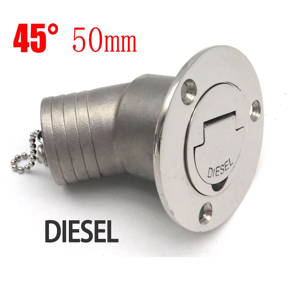 45 Degree 316 Stainless Steel Deck Filler Key Cap GAS DIESEL FUEL WASTE WATER 38mm 50mm Deck Filler Caps for Marine Boat