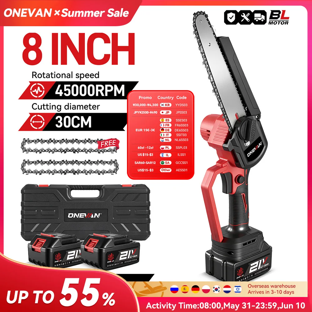 ONEVAN – scie électrique sans balais de 8 pouces, huileur automatique, tronçonneuse de jardinage portative, outil de travail du bois pour Makita, broche de batterie 18V