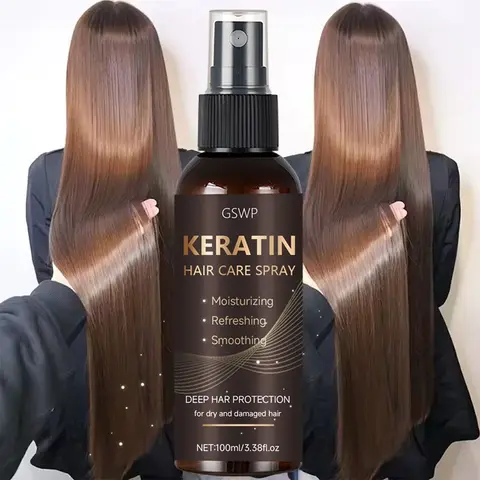 GSWP Keratin Hair Spray contains castor oil and argan oil, quickly absorbed, moisturize hair, leave it non-greasy.100ml