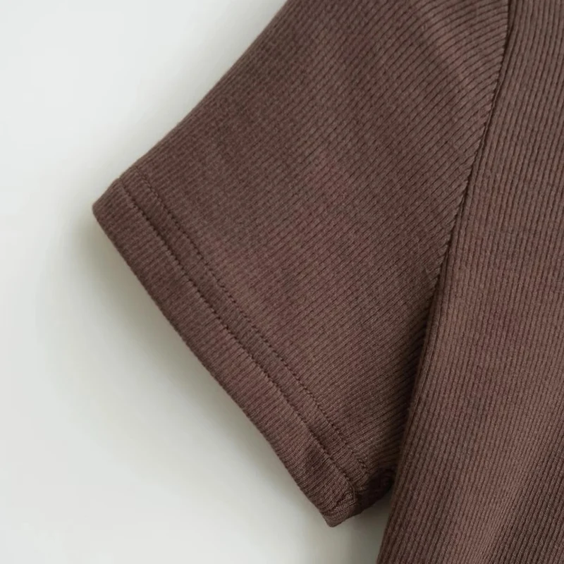 Rundhals Hochelastische Sommer-Cropped-Tops Damen Kurzarm-Oberteile Sexy Pullover Unterziehblusen Schlanke T-Shirts – Detail 16
