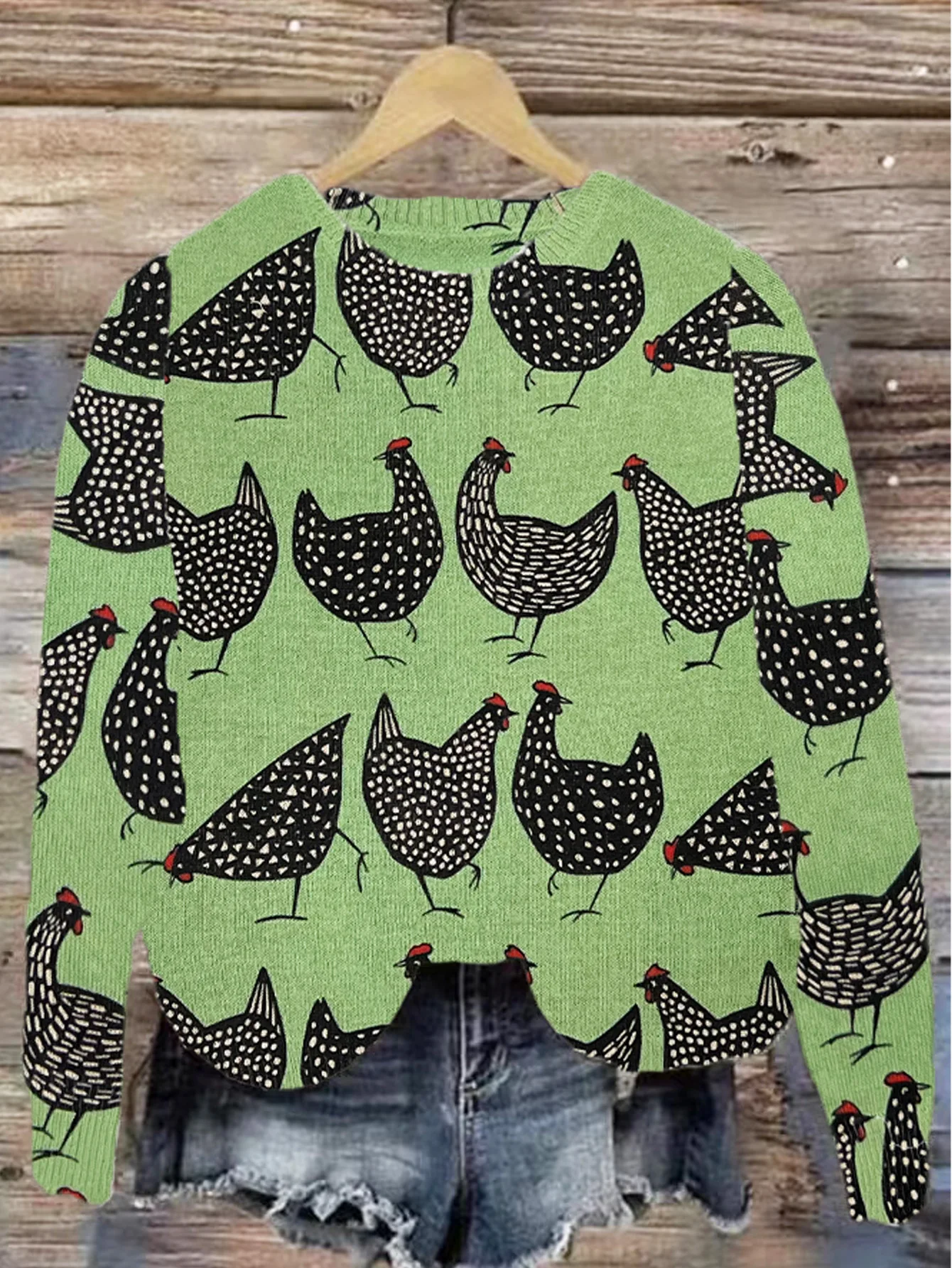 Chicken pattern round neck sweater autumn and winter casual long sleeve sweater women's clothing