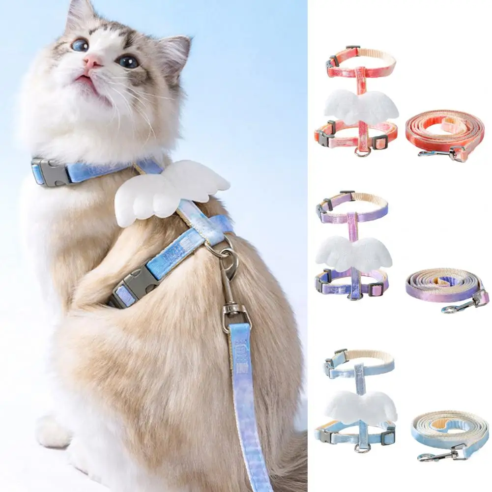 1 Set Pet Harness Leash Buckle Design Adjustable No Constraint Anti-escape I-shaped Angel Wings Cat Dog Harness And Leash Set