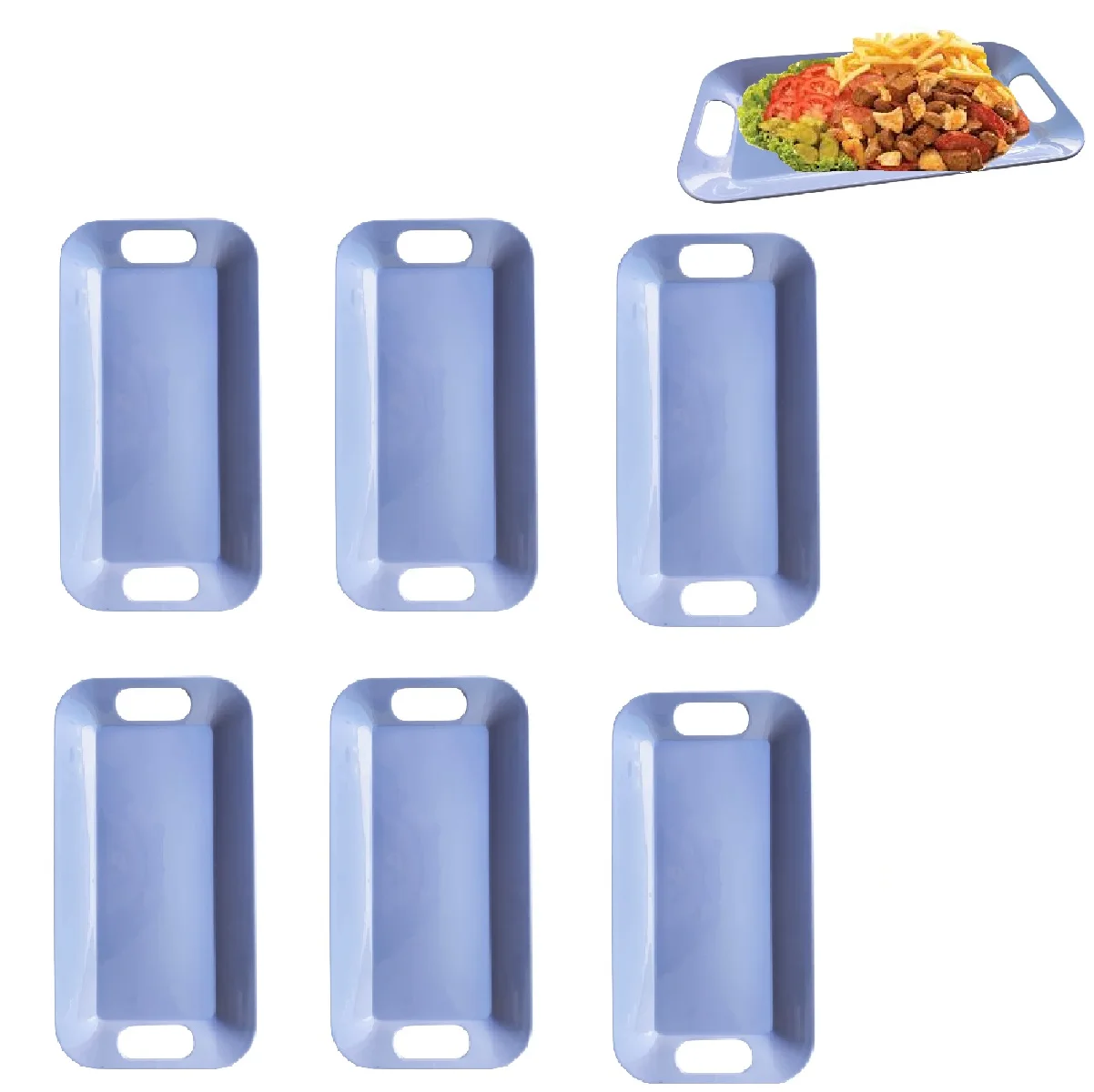 6 Melamine Trays With Handle for Serving Trays 39cm