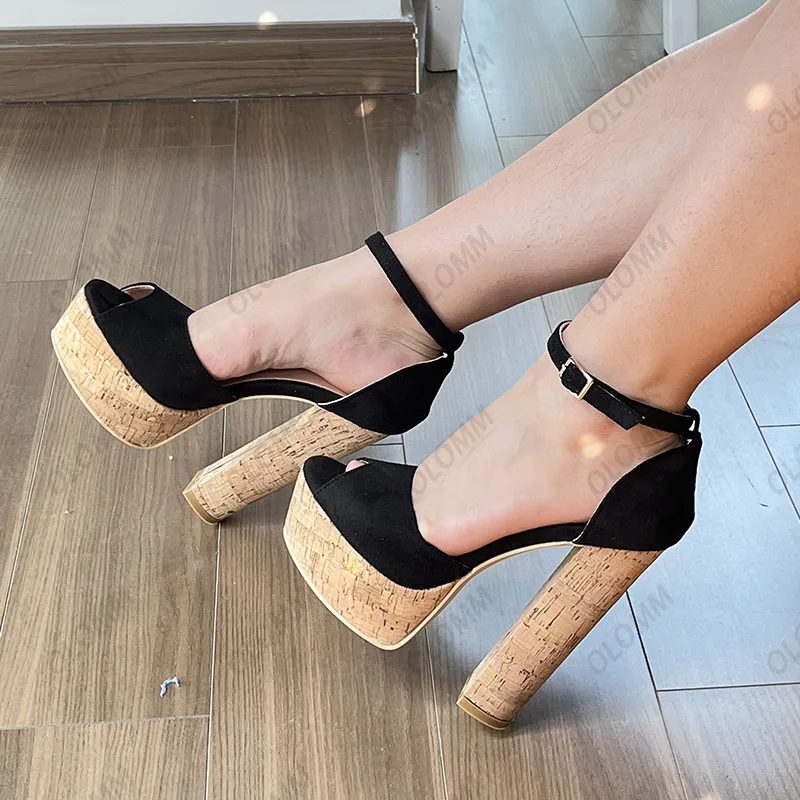 

Olomm Женские летние сандалии ручной работы с ремешком на щиколотке из искусственной замши на блочном каблуке с открытым носком Красивые бежевые белые женские туфли Размер США 5-20