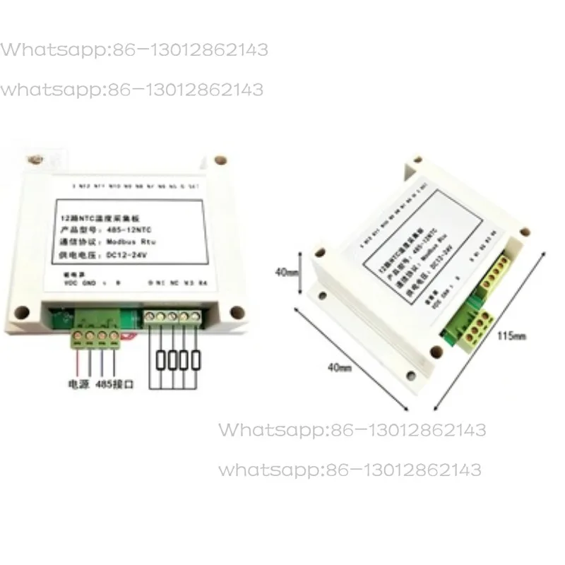 12-Channel Industrial NTC Temperature Transmitter, 10K Thermistor RS485 Modbus RTU Multi-Point Temperature Acquisition Module