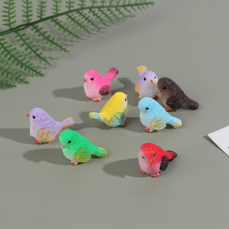 8pcs/set Dollhouse Miniature Cute Cartoon Colorful Fly Bird Sparrow Small Statue Figurine Ornament For Doll House Decor Kids Toy