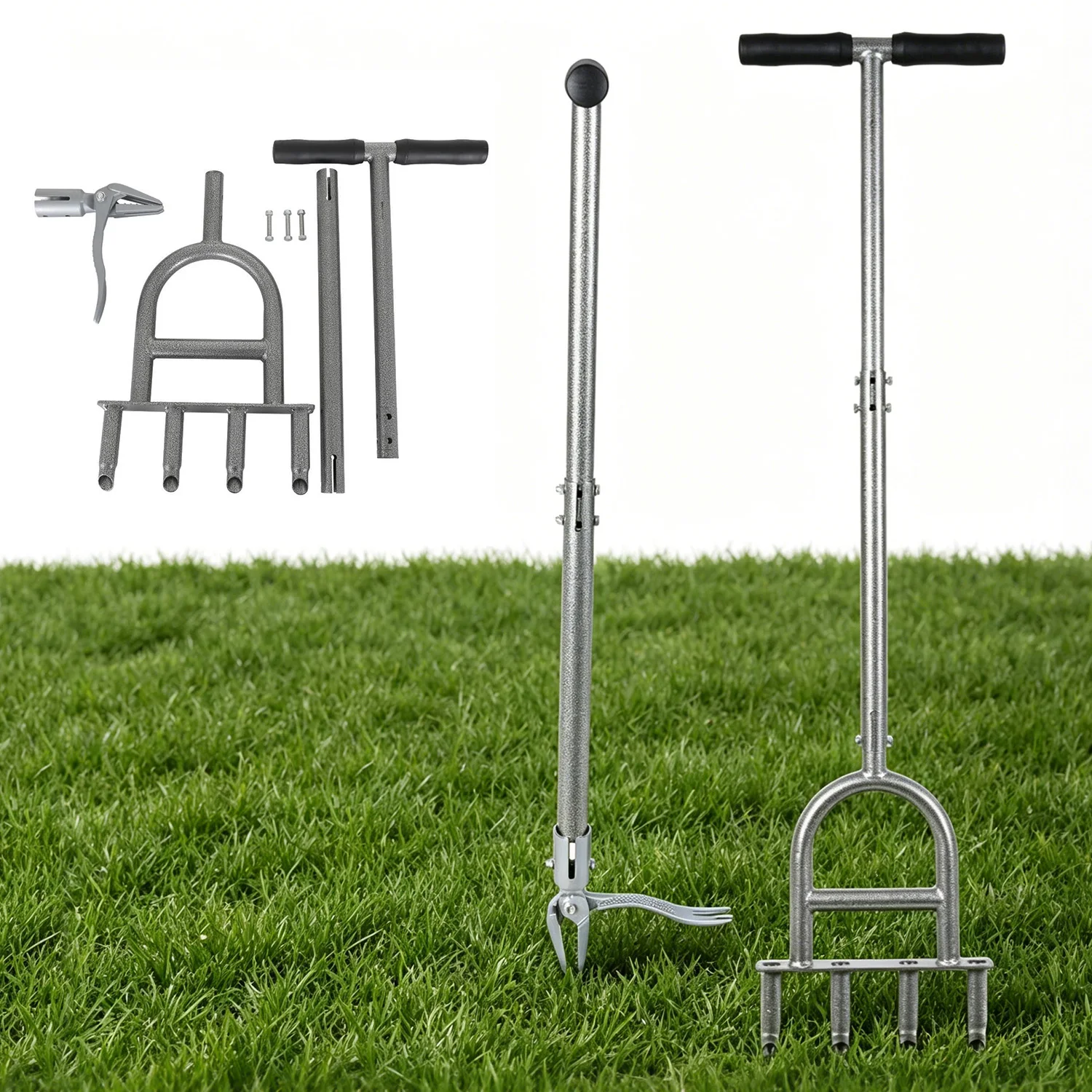 VERTAK 2-in-1 Manual Lawn Aerator & Stand-up No-Bend Root Removal Weed Puller for Garden Yard Care
