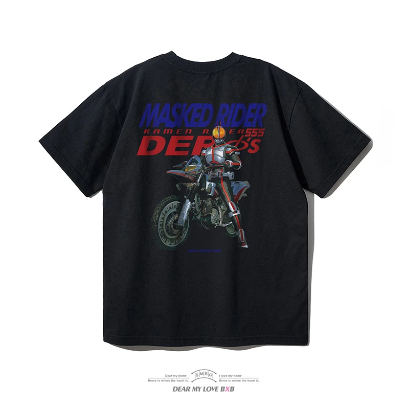 

Classic Cartoon Animation Kamen Knight Printed Short-sleeved Shirt Summer Heavy Cotton T-shirt Men's Original Trendy Top