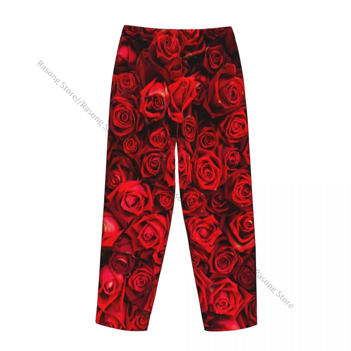Red Natural Roses Women Sleep Pants Warm Flannel Lounge Pants for Winter Nights