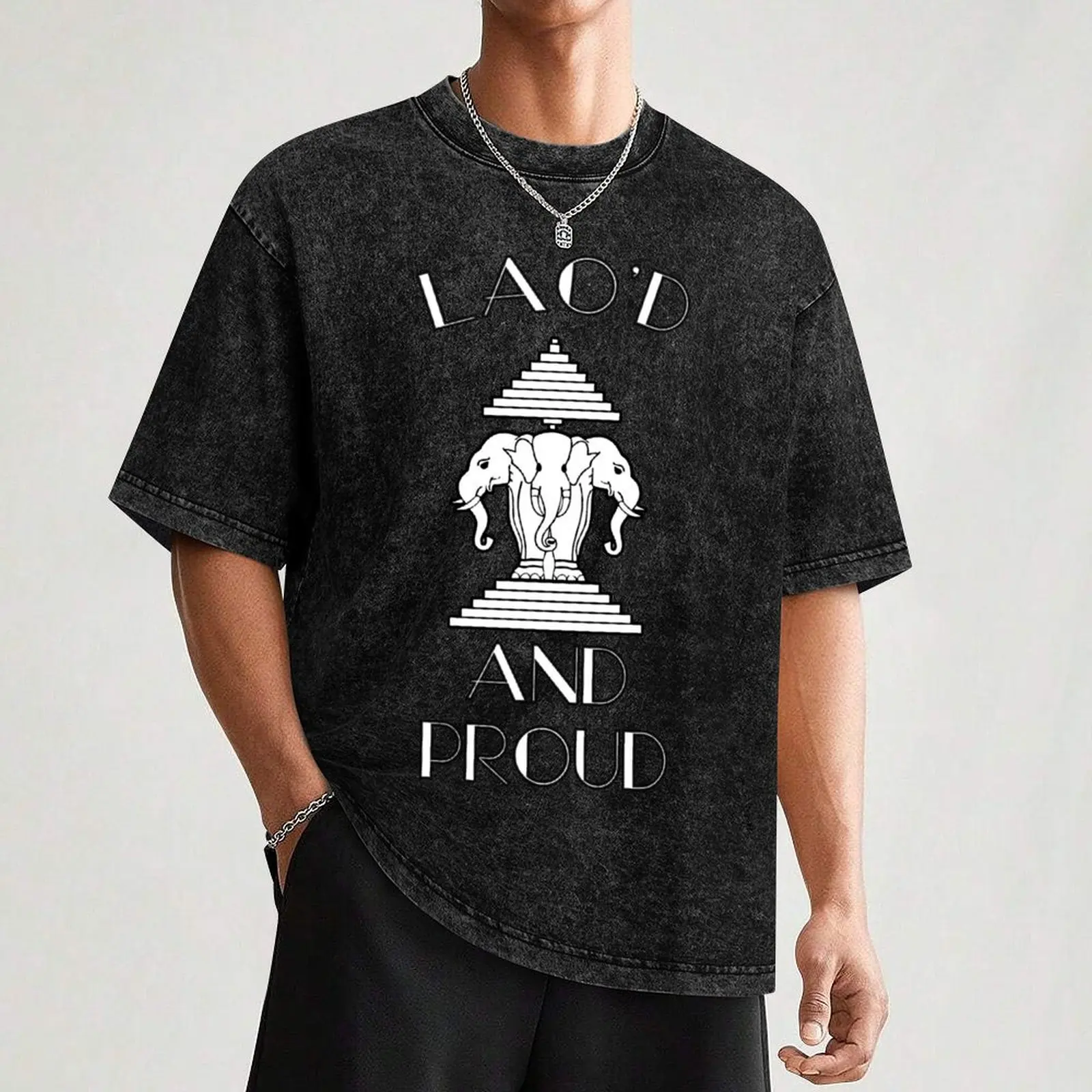 3 Headed Elephant Lao'd and Proud White T-Shirt Casual Basic Short Sleeve T-Shirt