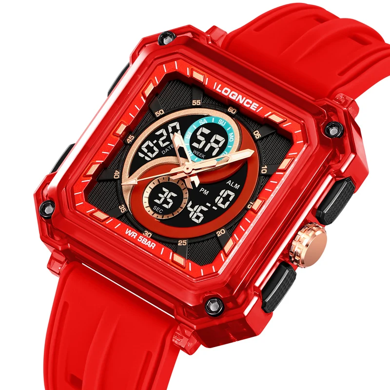 LOQNCE 98009 hot selling LED Electronic Square Men's Youth Leisure stopwatch Timing Code Multifunctional Men's Watch