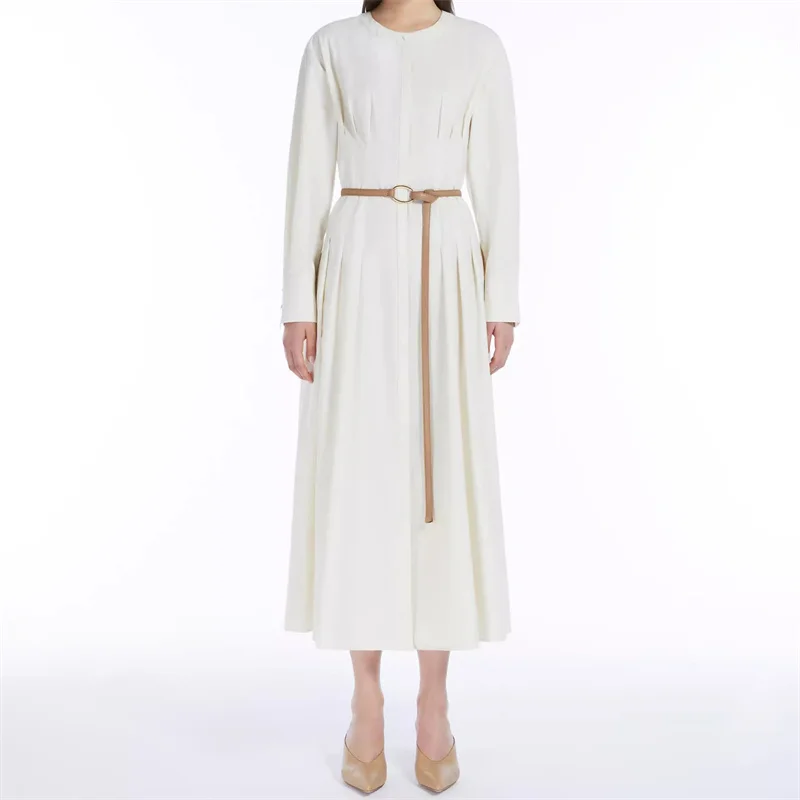 

elegant party dresses woman 2024 Autumn New Fashion Belt Slim Fit long dresses pure cotton long sleeved dress y2k Midi dresses