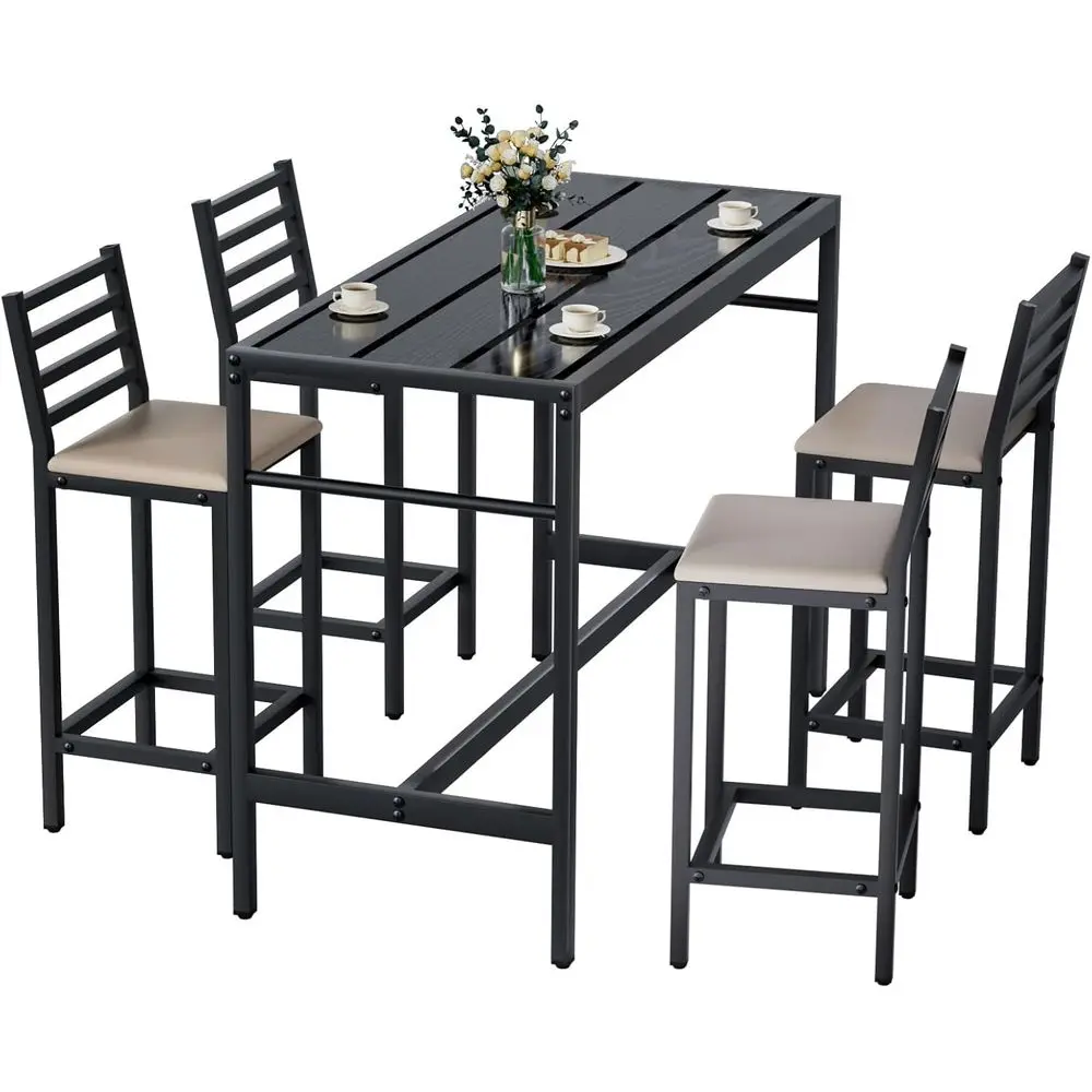 

Набор для патио из 5 предметов: стол высотой 120 см и 4 мягкие стулья для двора, веранды или зоны у бассейна