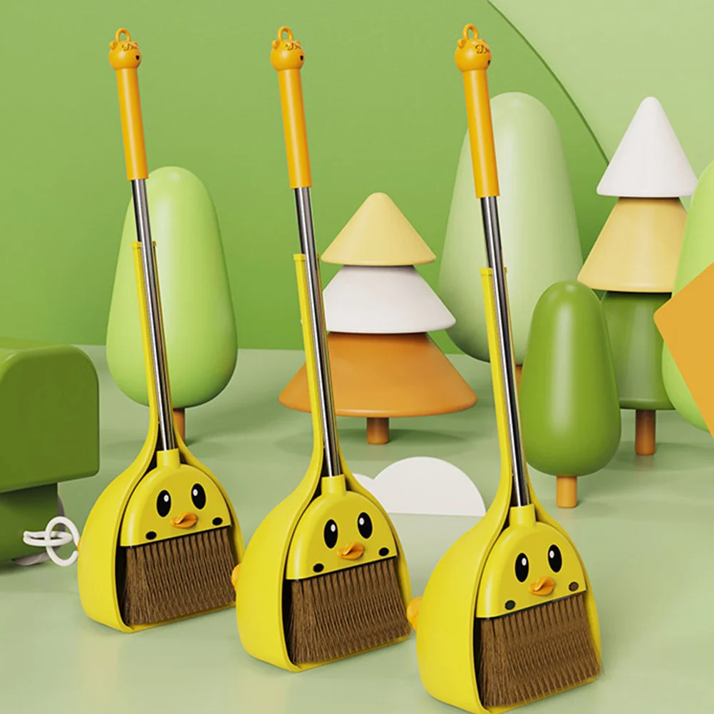 Mini Broom Dustpan Set for Kids: Little Housekeeping Helper and Pretend Play Toy with Yellow Duck Design