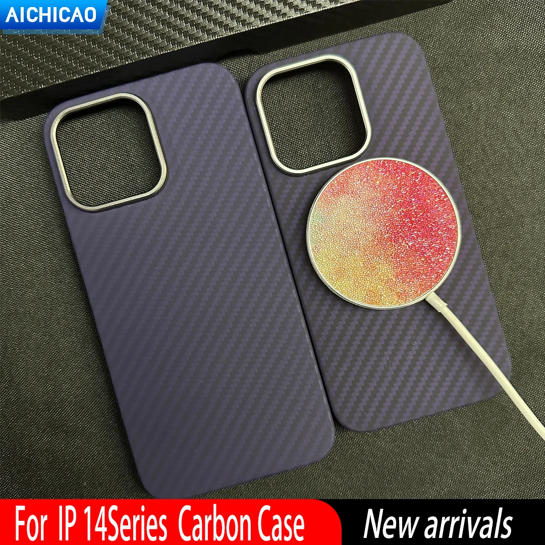 ACC-Carbon Fiber Phone Case for iPhone 14 Pro Max, Dark Purple Color, Magsafe, Super-thin Cases, Aramid Fiber Cover