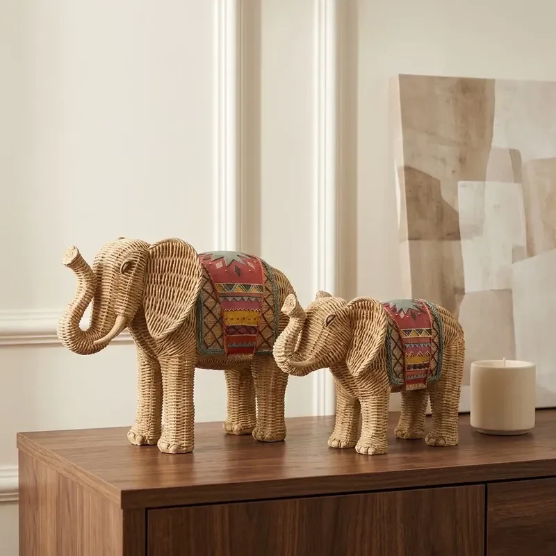 for Medieval Art Weaving Elephant Ornament Living Room Porch TV Cabinet Study Home Decoration High End Niche