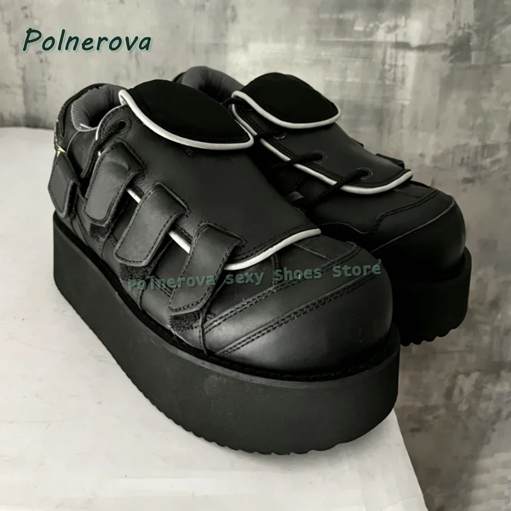 Black Gothic Punk Platform Sneakers Women's Chunky Sole Hook and Loop Casual Shoes for Streetwear Y2K Street Style 2026 Trend