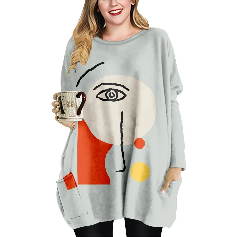 

SOJINM Women Abstract Printing T-shirt Female Summer Casual Vintage T-shirt Clothing Top Long Sleeve Blouse Oversized XL