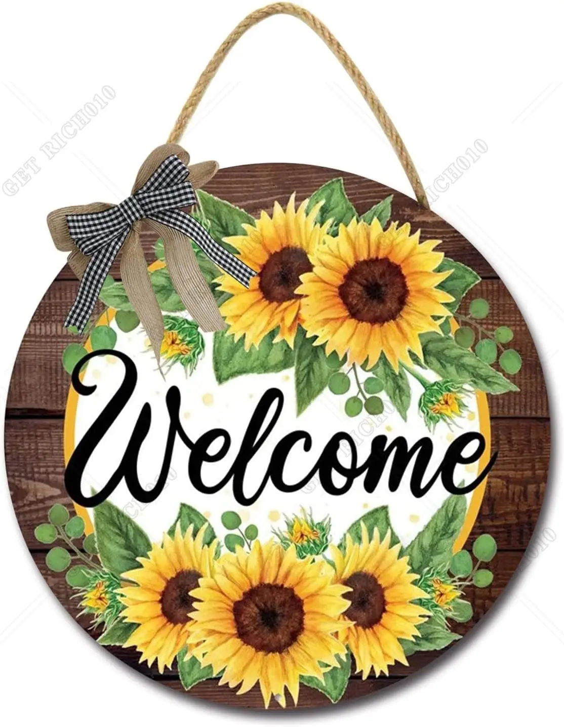 

Welcome Sunflower Front Door Sign Funny Wreaths Hanging Wooden Plaque 12in Round Rustic Wood Farmhouse Porch Decor