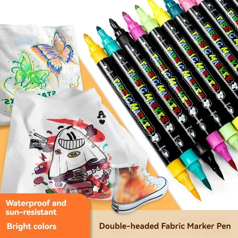 

24 Colors Waterproof Double Nib Fabric Textile Marker Pen For T Shirt Shoes Clothes Wood Stone DIY Art Graffiti Drawing Painting