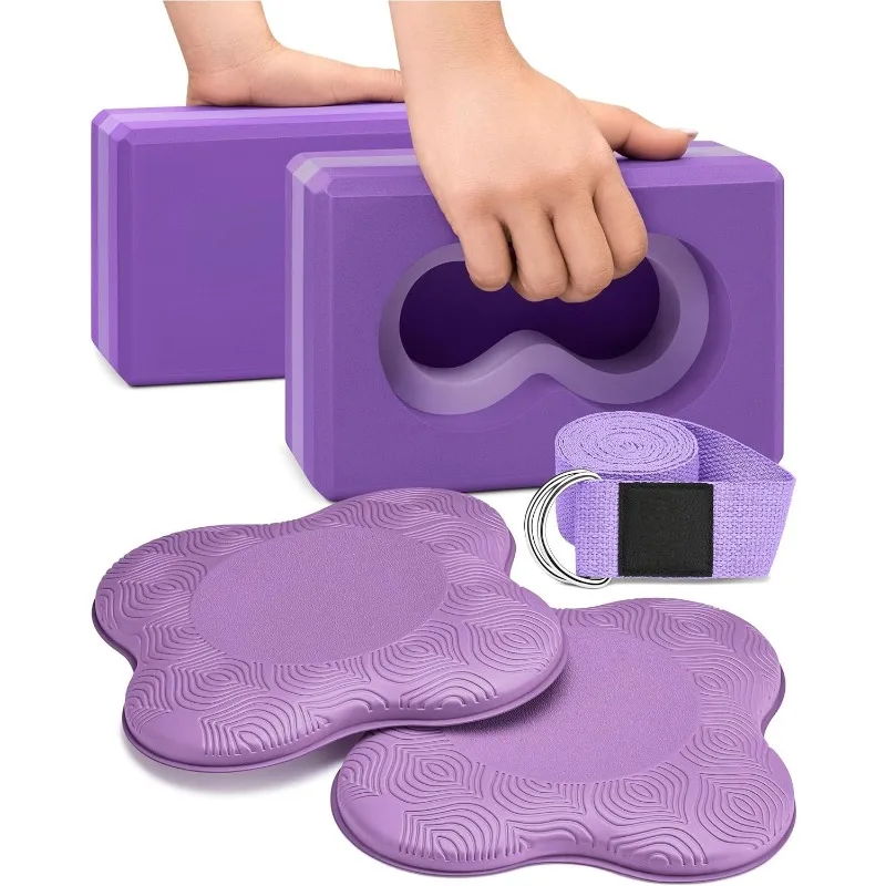 

Yoga Blocks Wrist Support; Yoga Blocks 2 Pack with Knee Pads and Strap to Put Less Weight on Wrists; Durable, Versatil