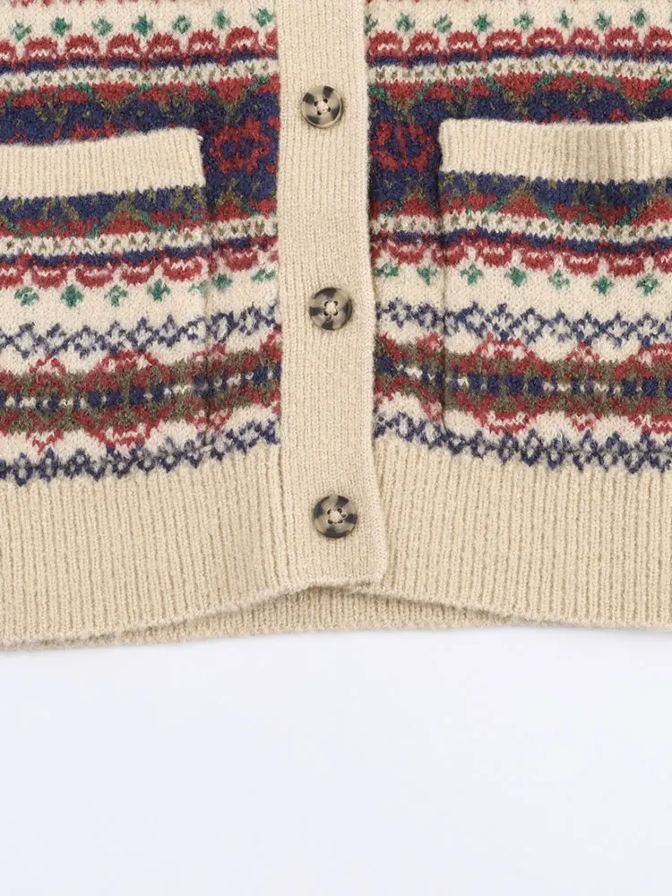 Nlzgmsj الخريف المرأة محبوك معطف موضة كم طويل زر شريط طباعة سترة مشغولة من الصوف المرأة أنيقة خمر معاطف قصيرة