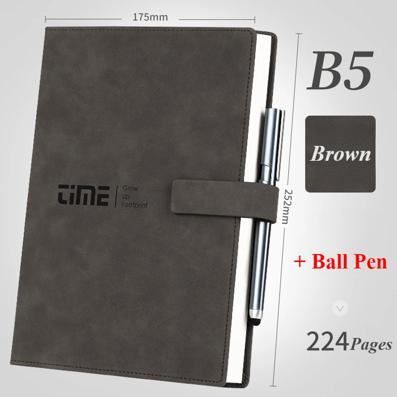 

A5/B5 Soft Leather Notebook Thickened Meeting Minutes Book for Business Men's Office Work Retro School Student Diary Stationery