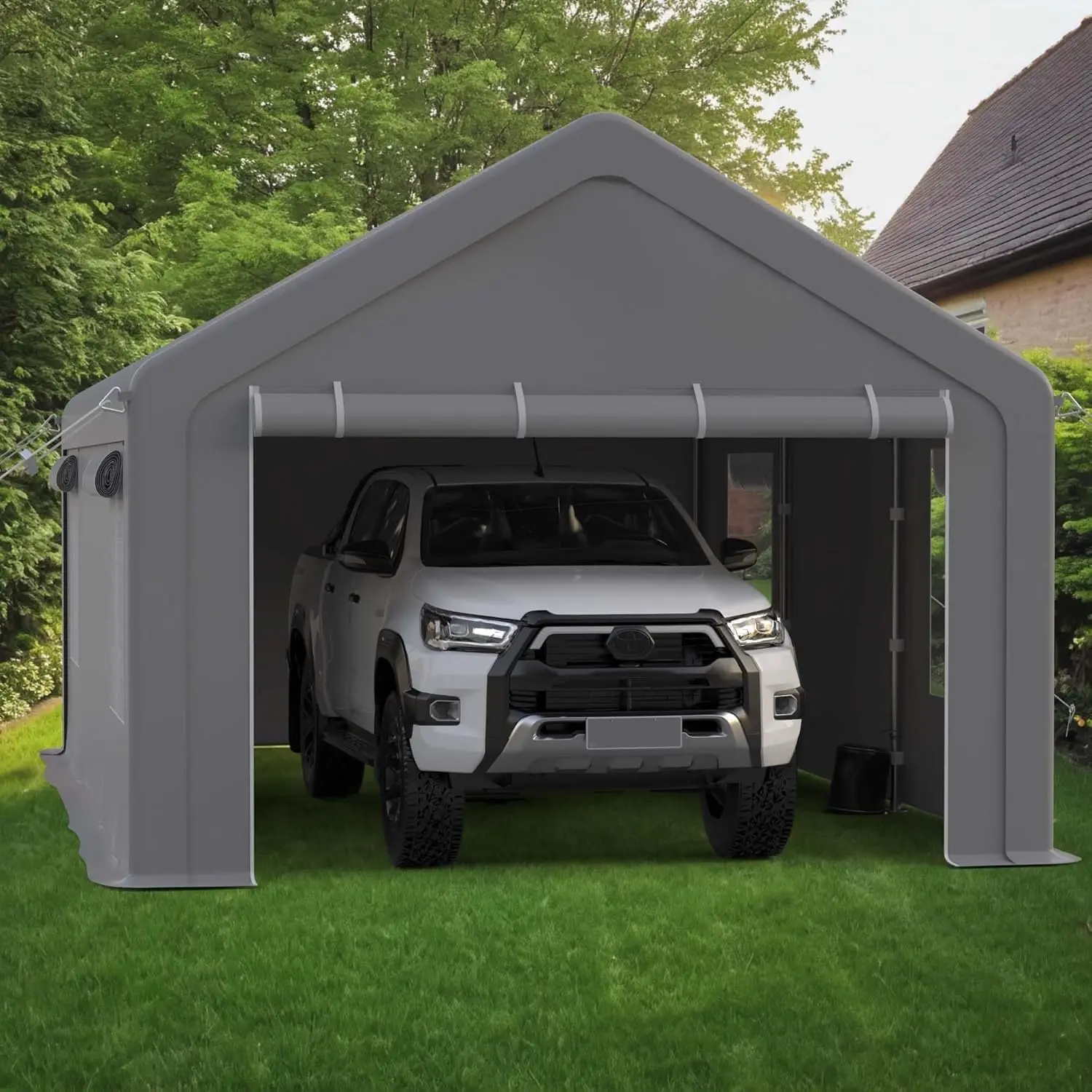 13 x 20 FT Heavy Duty Carport, Portable Garage with Roll-Up Mesh Windows & Removable Doors, All-Season Car Canopy Shelter