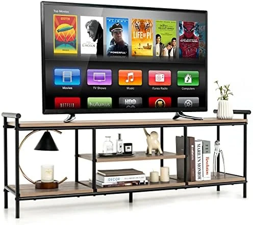 

TV Stand for TVs up to 60 in, 3-Tier Media Console Table with Shelves, Farmhouse Wooden TV Cabinet, Multipurpose Entertainment