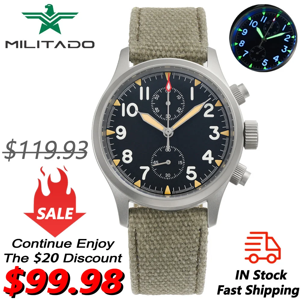 Militado ML1868 Watch VK61 Quartz Movement 100m Water Resistance Watches Stainless Steel Chronograph Sapphire Crystal Wristwatch