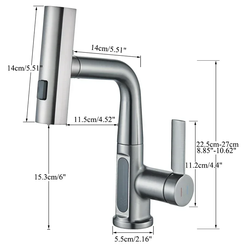 Bathroom Intelligent Digital Display Faucet Pull Basin Faucet Bathroom Bathroom Washbasin Faucet Shower Head