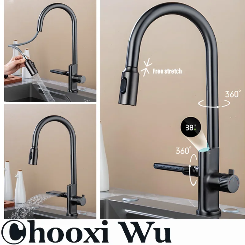 

CHOOXIWU-Rainfly kitchen digital display sink faucet, hot and cold dual control, multi-function water outlet