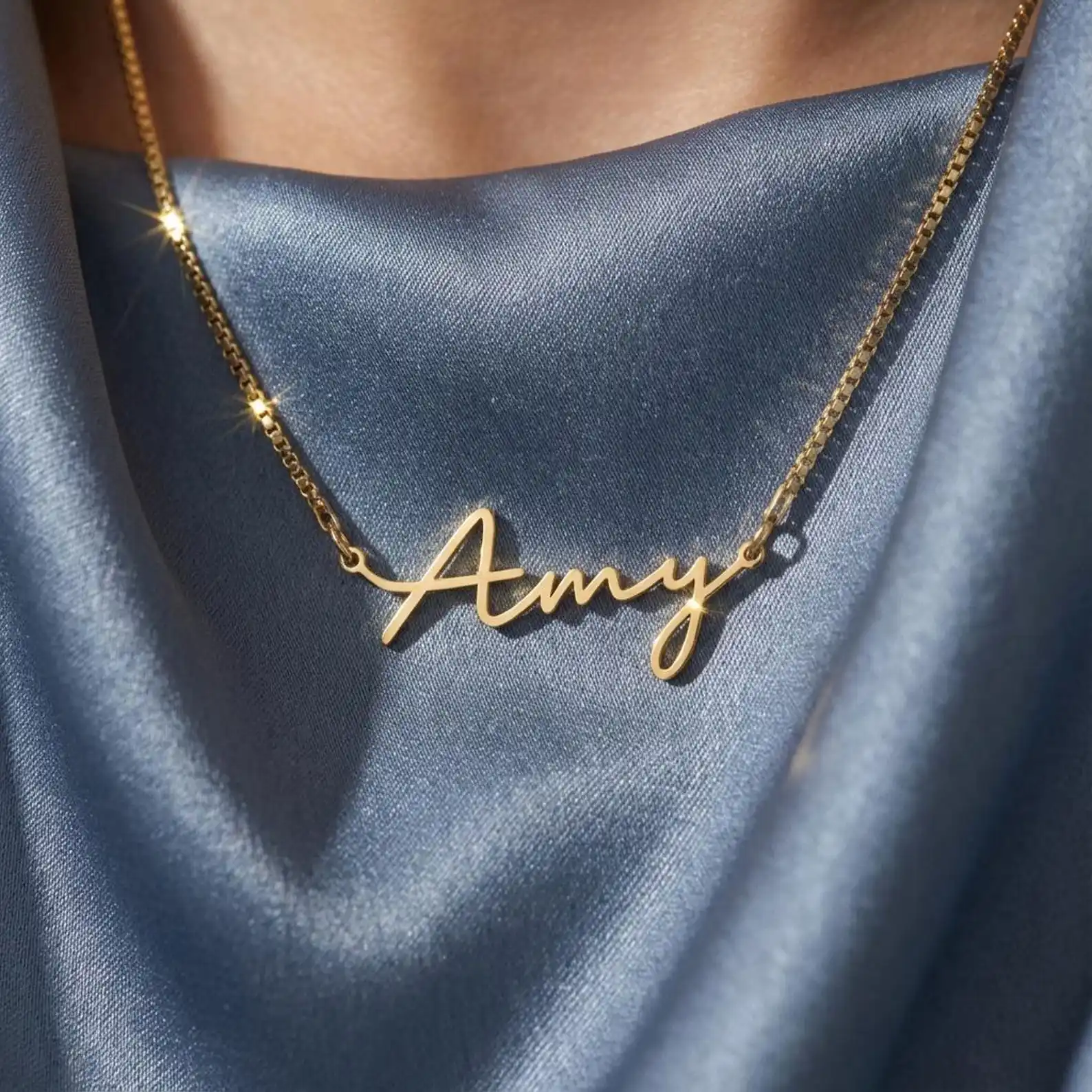 Custom Name Necklace with Box Chain Stainless Steel Dainty Signature Name Necklace Gift for Her Mother's Day Gift