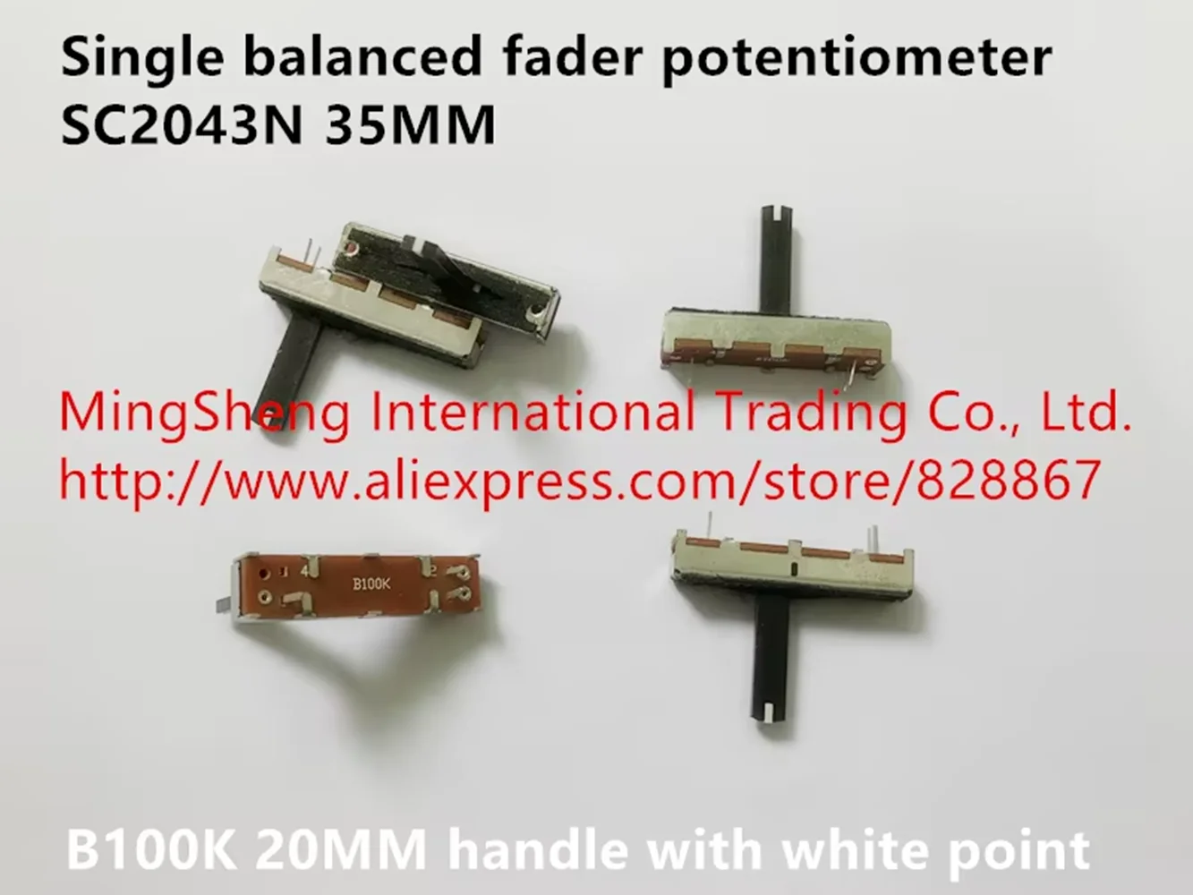 Original new 100% SC2043N 35MM single balanced fader potentiometer B100K 20MM handle with white point (SWITCH)