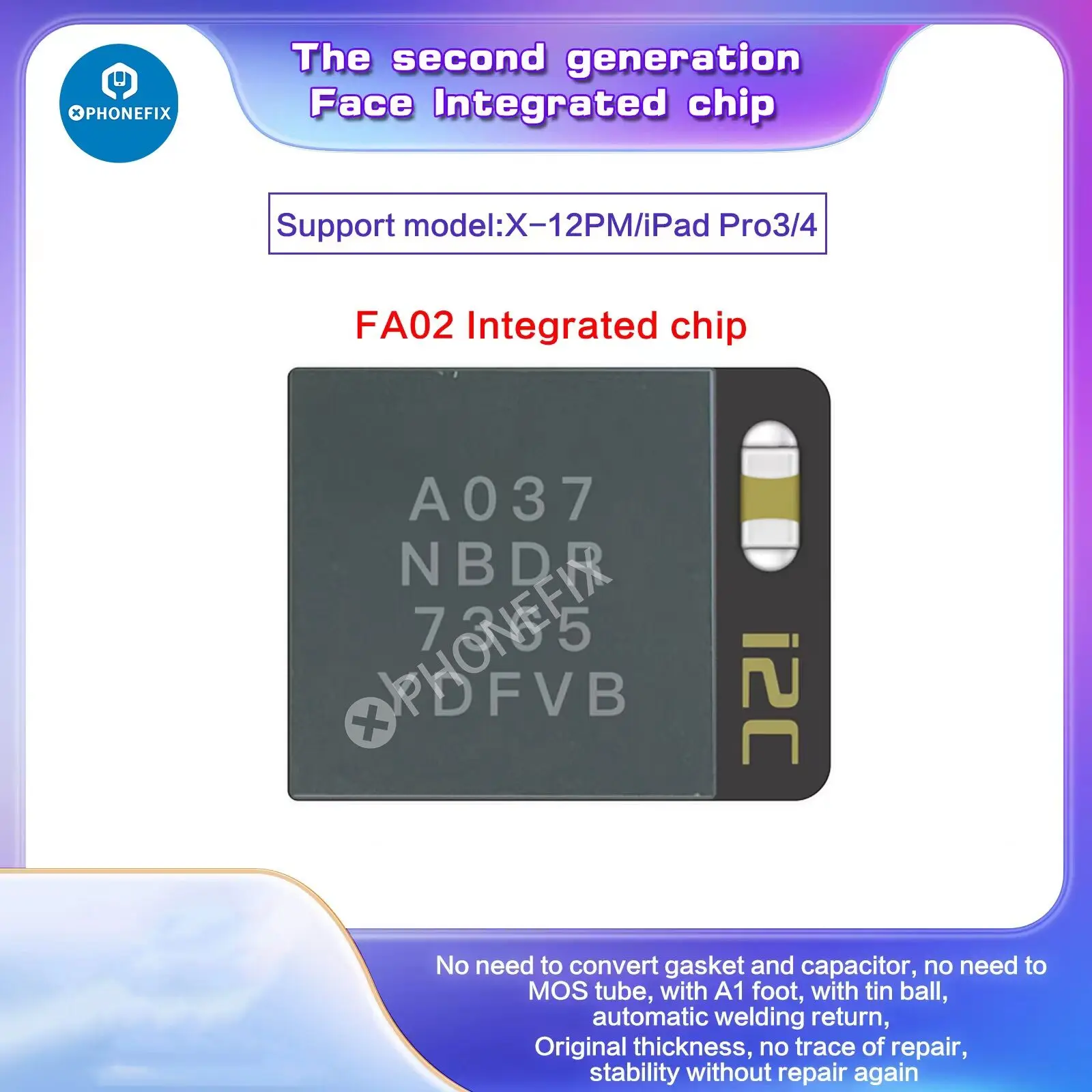 Chip I2C FA02 Face integrado, matriz de puntos, IC, para iPhone X-12 Pro Max, iPAD, reparación de identificación facial, No necesita junta de conversión y condensador